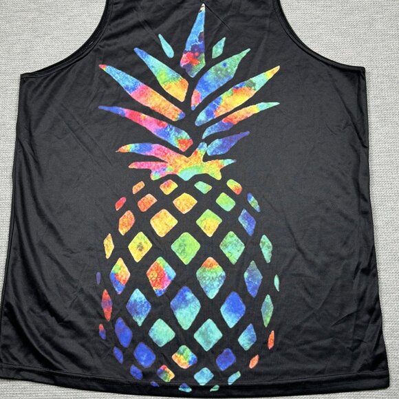 Colorful Pineapple Print Tank Top Womens Sz L Black Sleeveless Tropical Rainbow - Picture 6 of 12
